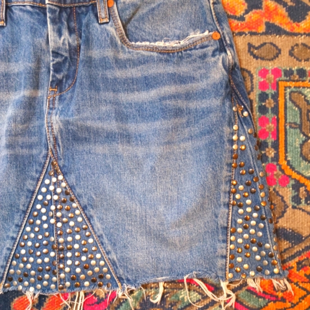 Blank NYC Studded Distressed Denim Mini Skirt - Picture 2 of 4